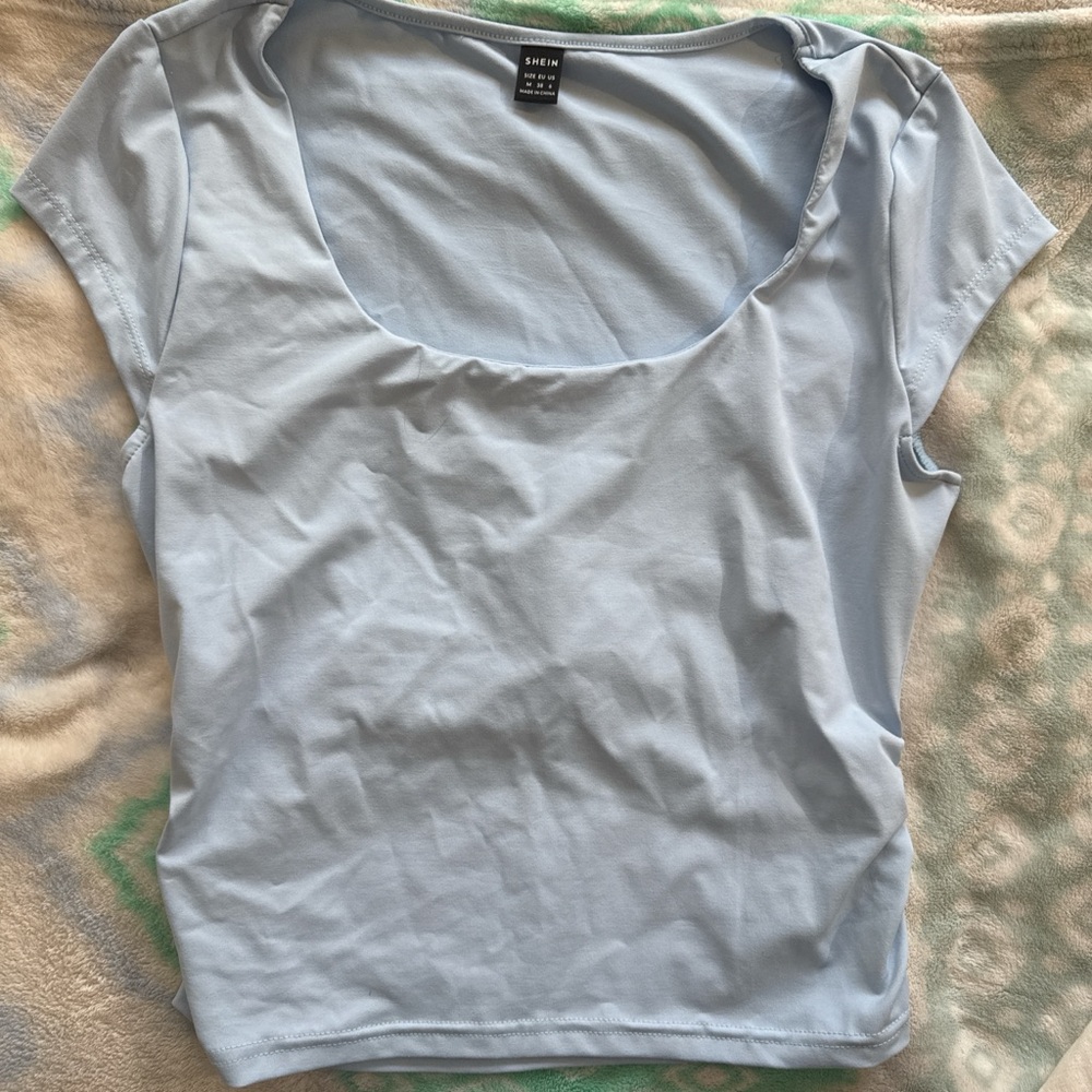 SHEIN Pale Blue Scoop Neck Cap Sleeve Top